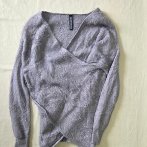 Design Lab Lord & Taylor Woman's Grey Mo Hair Wrap Sweater size XS
